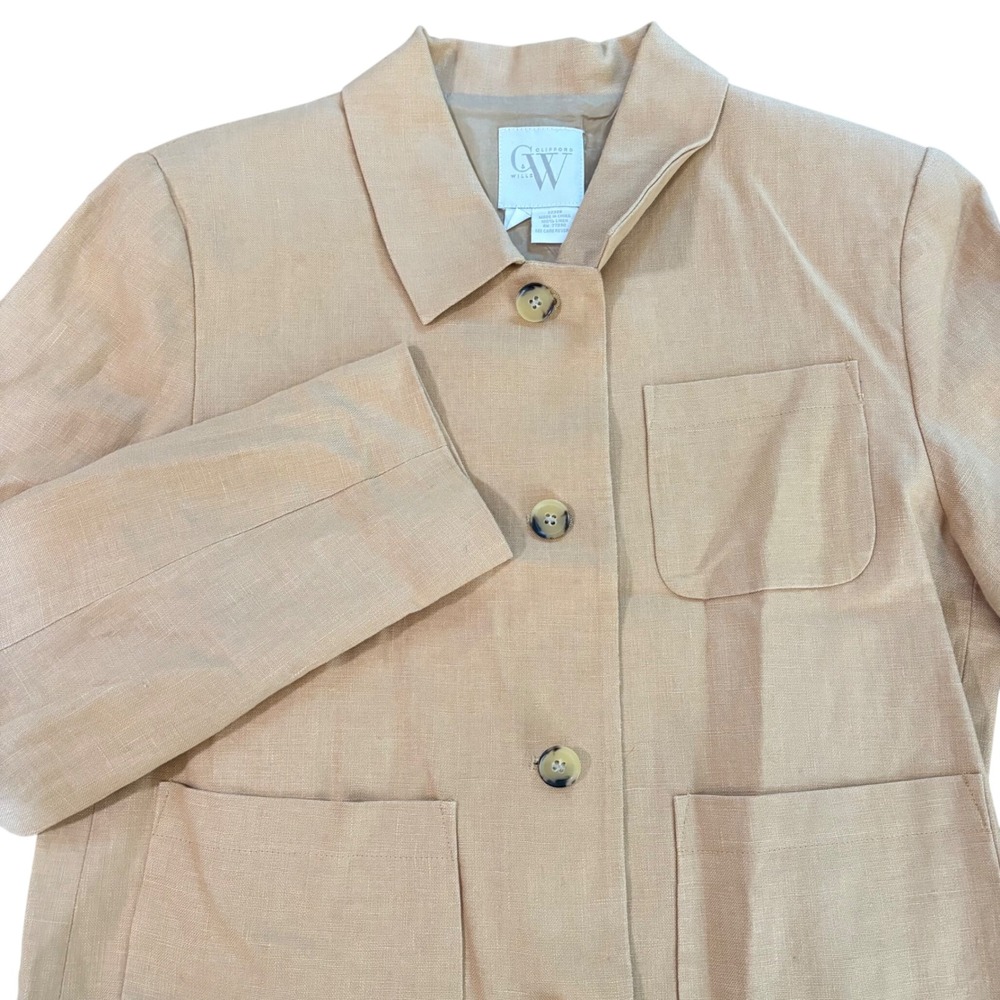Clifford & Wills 100% Linen Utility Jacket Size 8 Tan Beige‎ Button Front Blazer